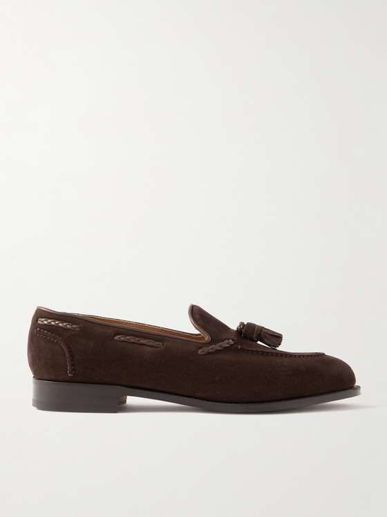 Edwardgreen Belgravia Tasseled Leather-Trimmed Suede Loafers