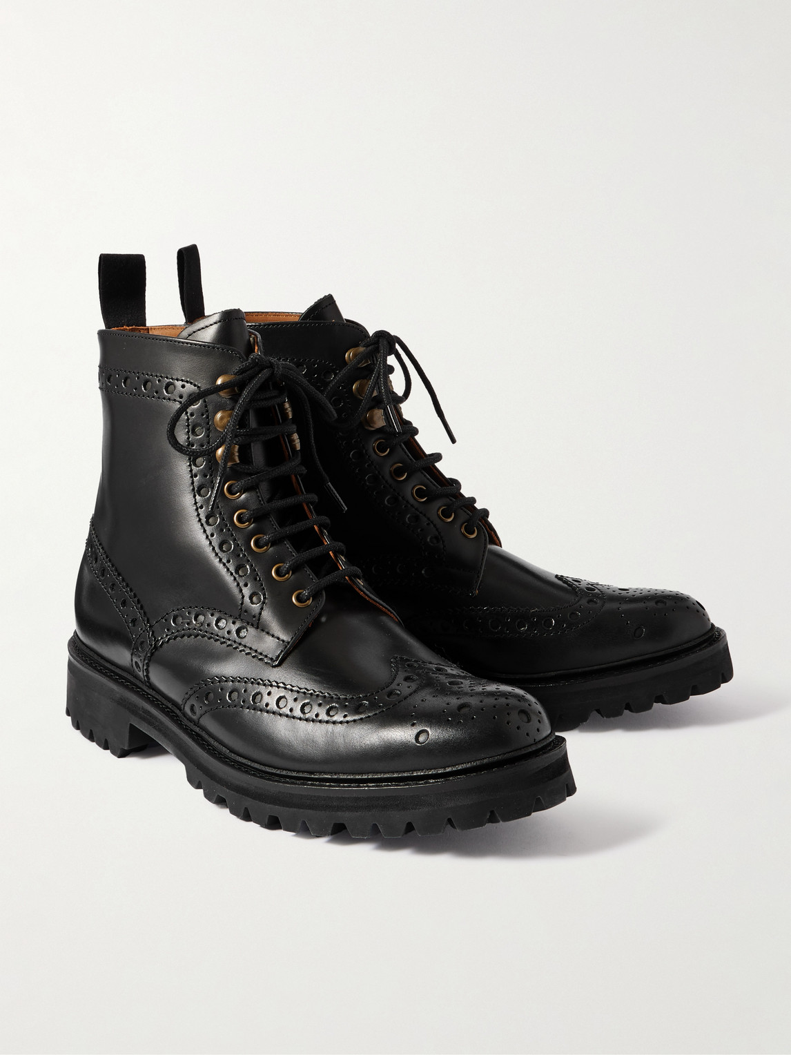 GRENSON FRED LEATHER BROGUE BOOTS