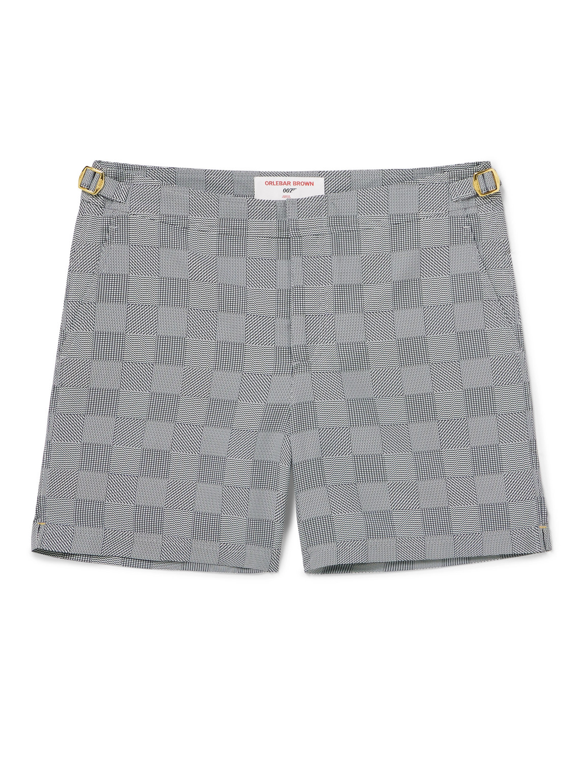 Orlebar Brown 007 Bulldog Straight-leg Checked Recycled Swim Shorts In Gray