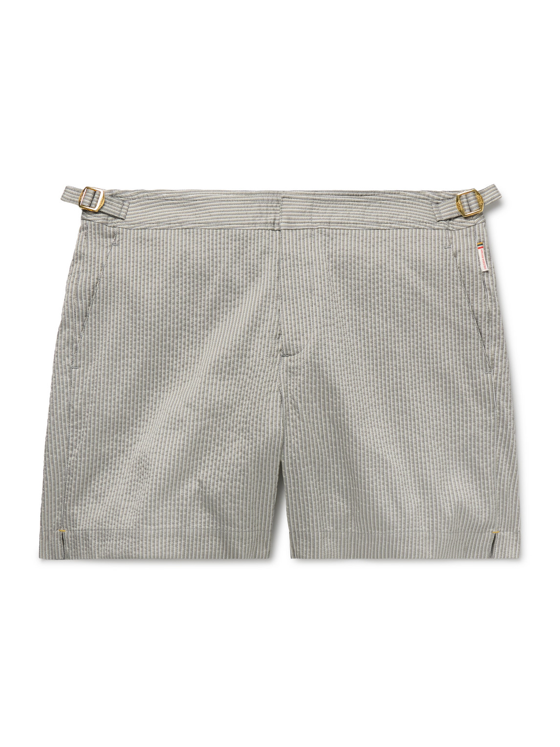 Orlebar Brown Bulldog Straight-leg Mid-length Striped Swim Shorts In Gray