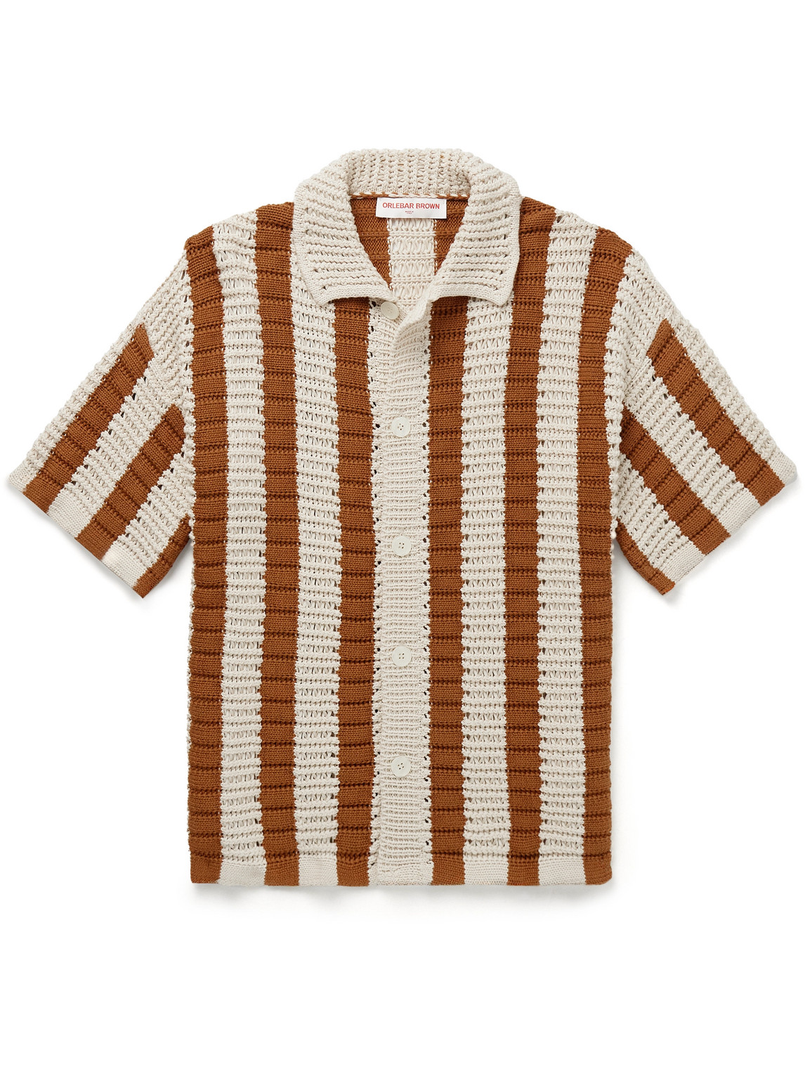 Orlebar Brown Thomas Striped Crocheted Cotton Shirt In Neutrals