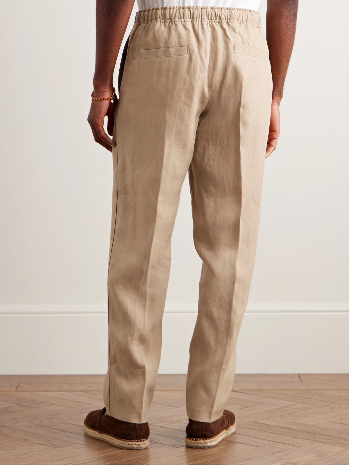 Shop Orlebar Brown Alex Tapered Linen Drawstring Trousers In Neutrals
