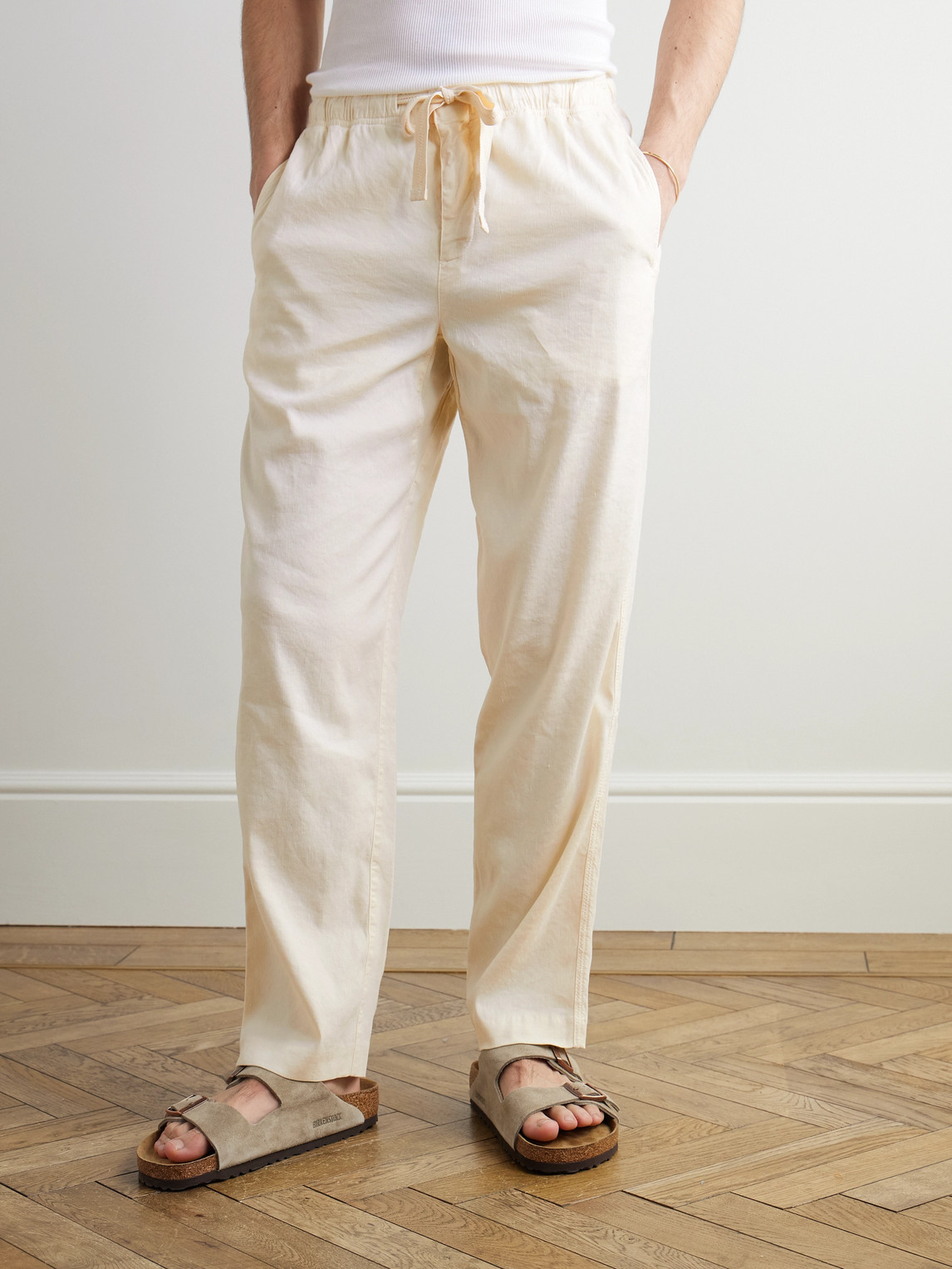 Orlebar Brown Alex Tapered Stretch Linen And Lyocell-blend Drawstring Trousers In Neutrals