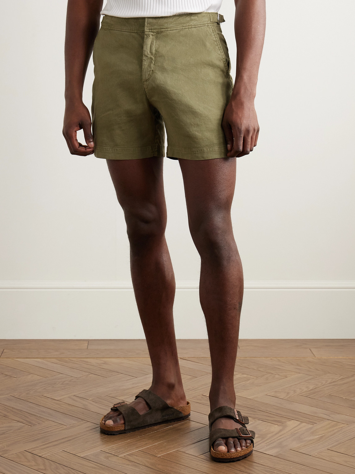 Orlebar Brown Bulldog Slim-fit Straight-leg Stretch Linen And Lyocell-blend Shorts In Green