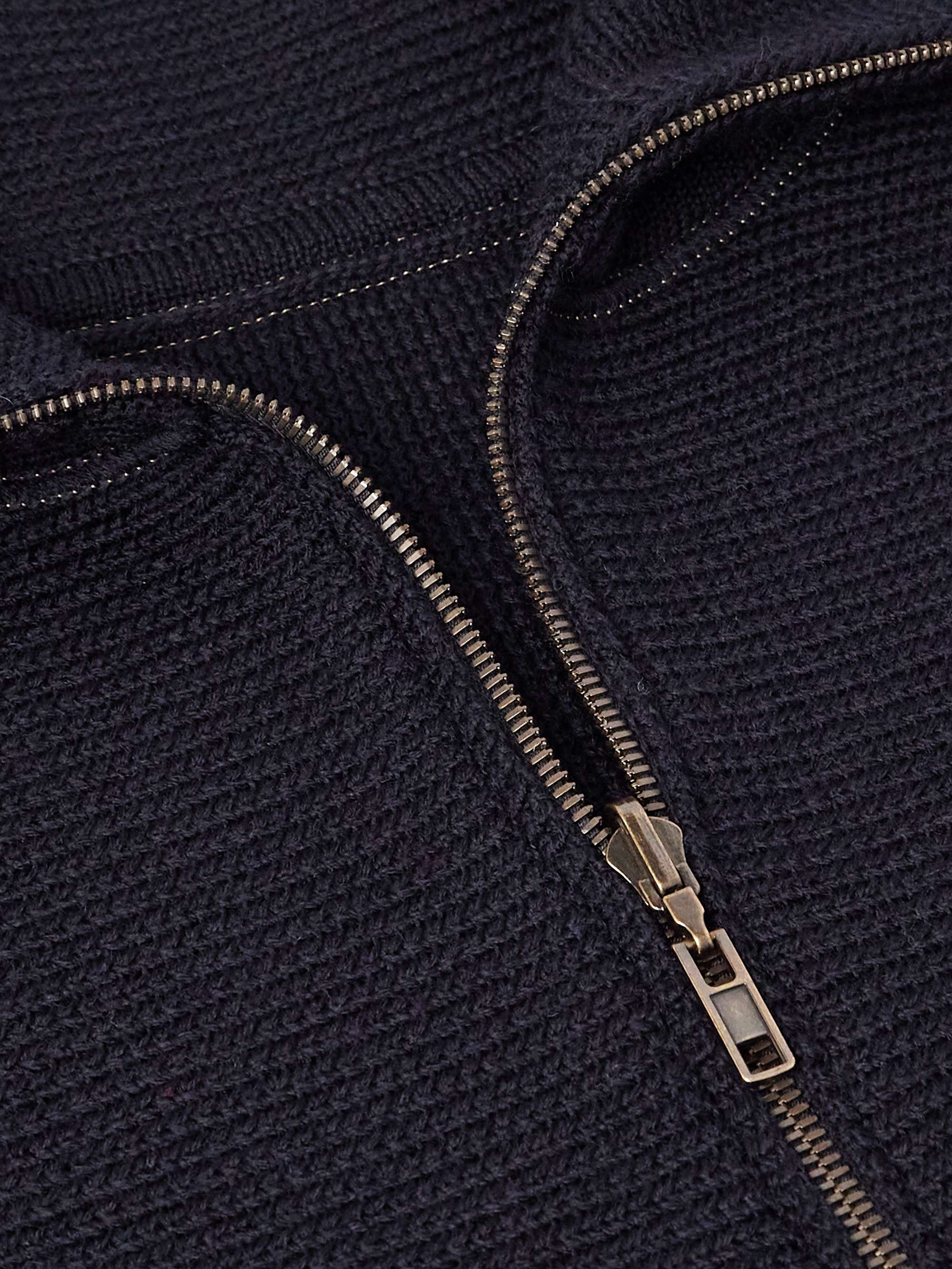 Navy Denim-Trimmed Wool Half-Zip Sweater | MAISON MARGIELA Navy Denim-Trimmed Wool Half-Zip Sweater | MAISON MARGIELA
