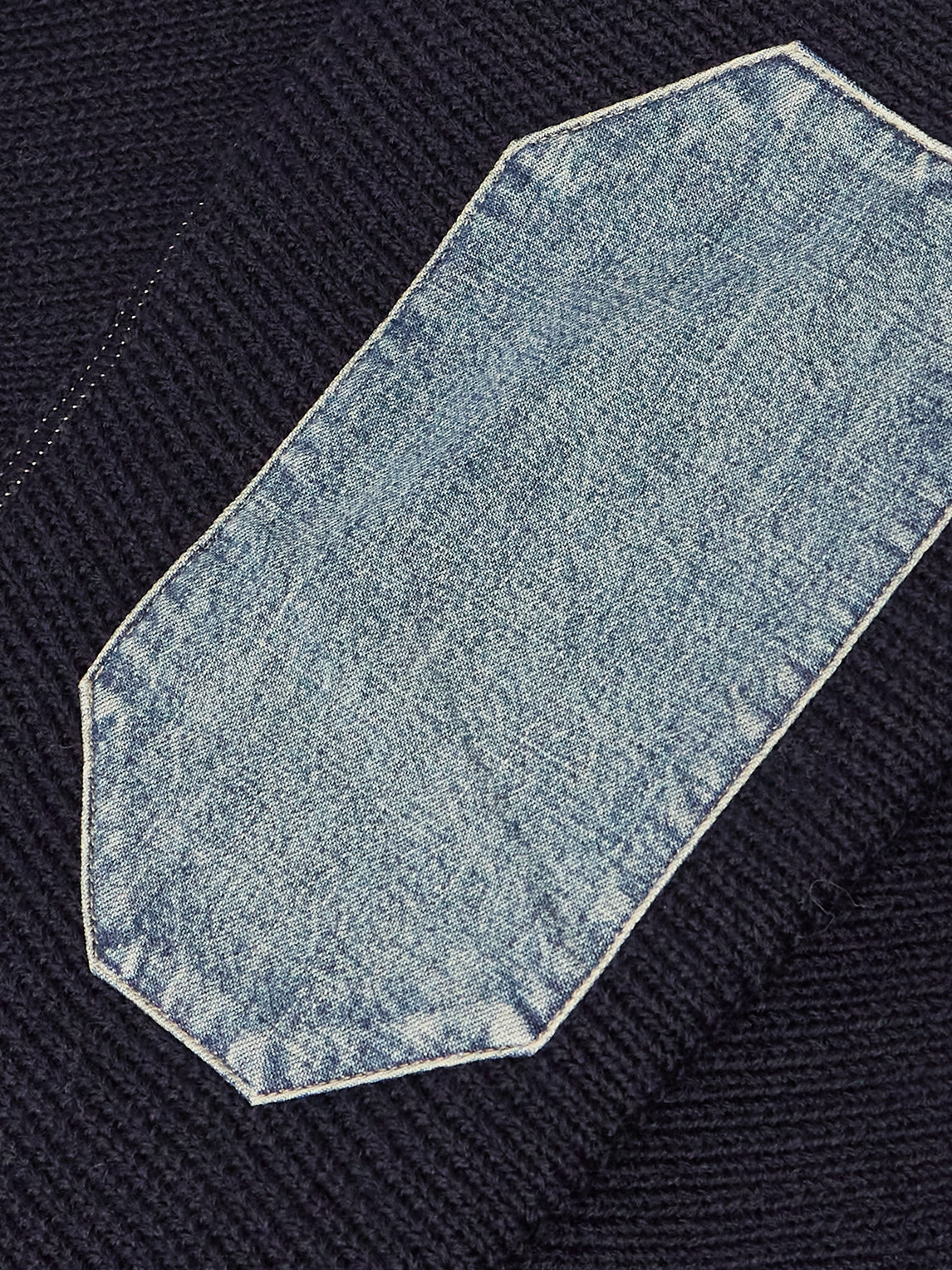 Shop Maison Margiela Denim-trimmed Wool Half-zip Sweater In Blue