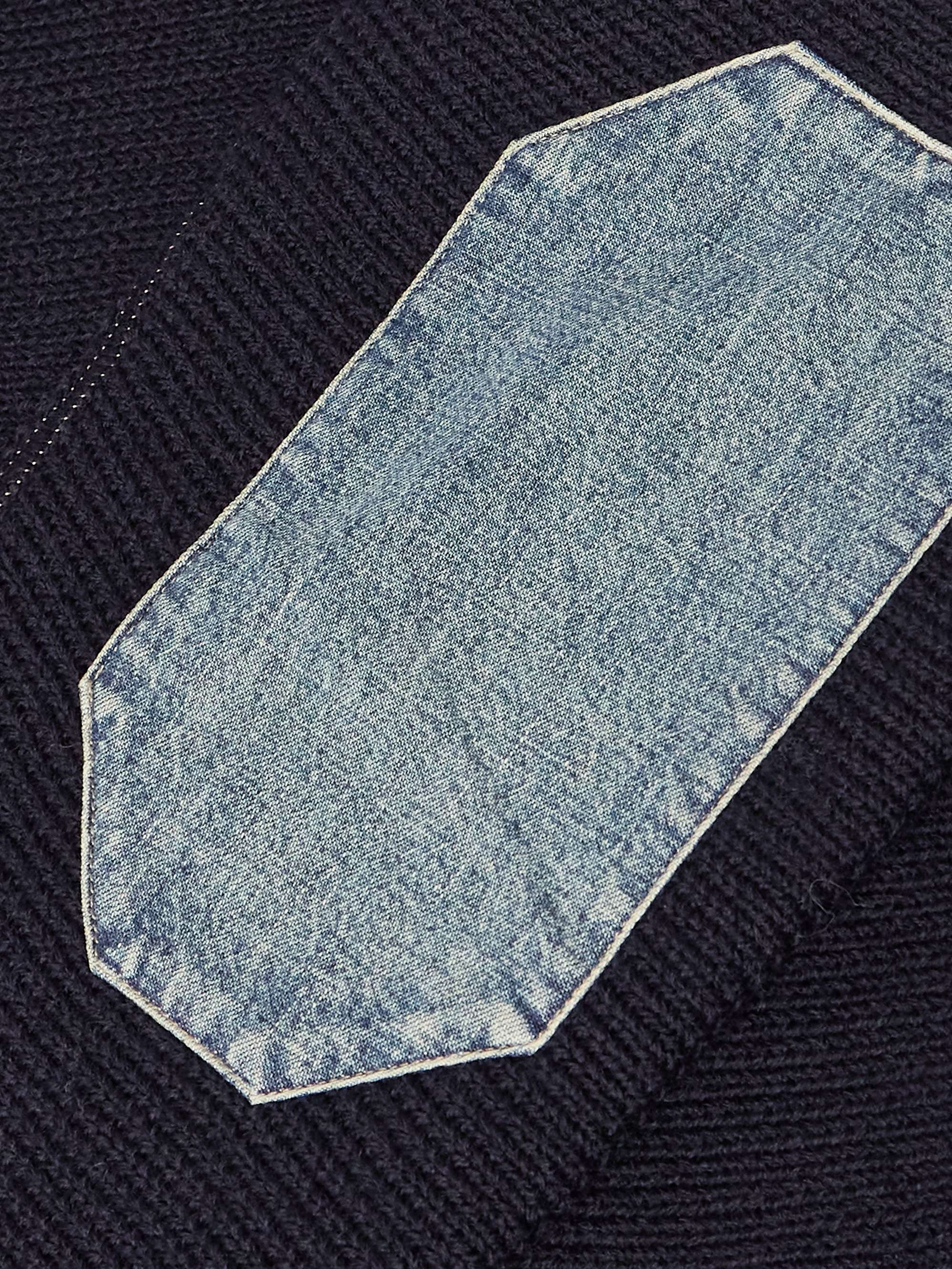 Navy Denim-Trimmed Wool Half-Zip Sweater | MAISON MARGIELA Navy Denim-Trimmed Wool Half-Zip Sweater | MAISON MARGIELA