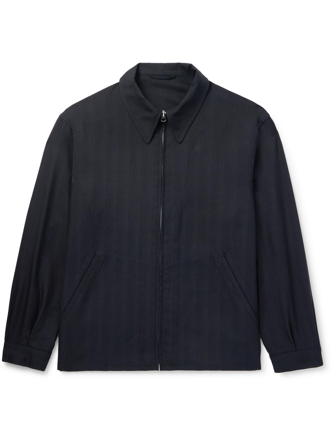 Kaptain Sunshine Fly Pinstriped Wool And Silk-blend Twill Jacket In Black