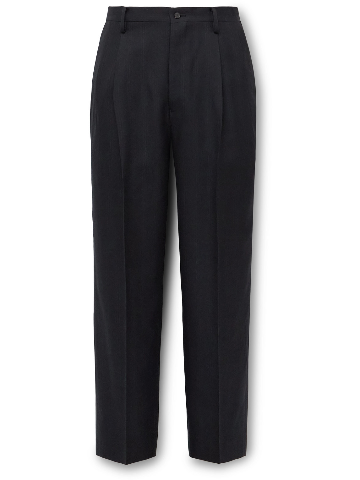 Kaptain Sunshine Shoecut Straight-leg Pleated Pinstriped Wool And Silk-blend Twill Trousers In Black