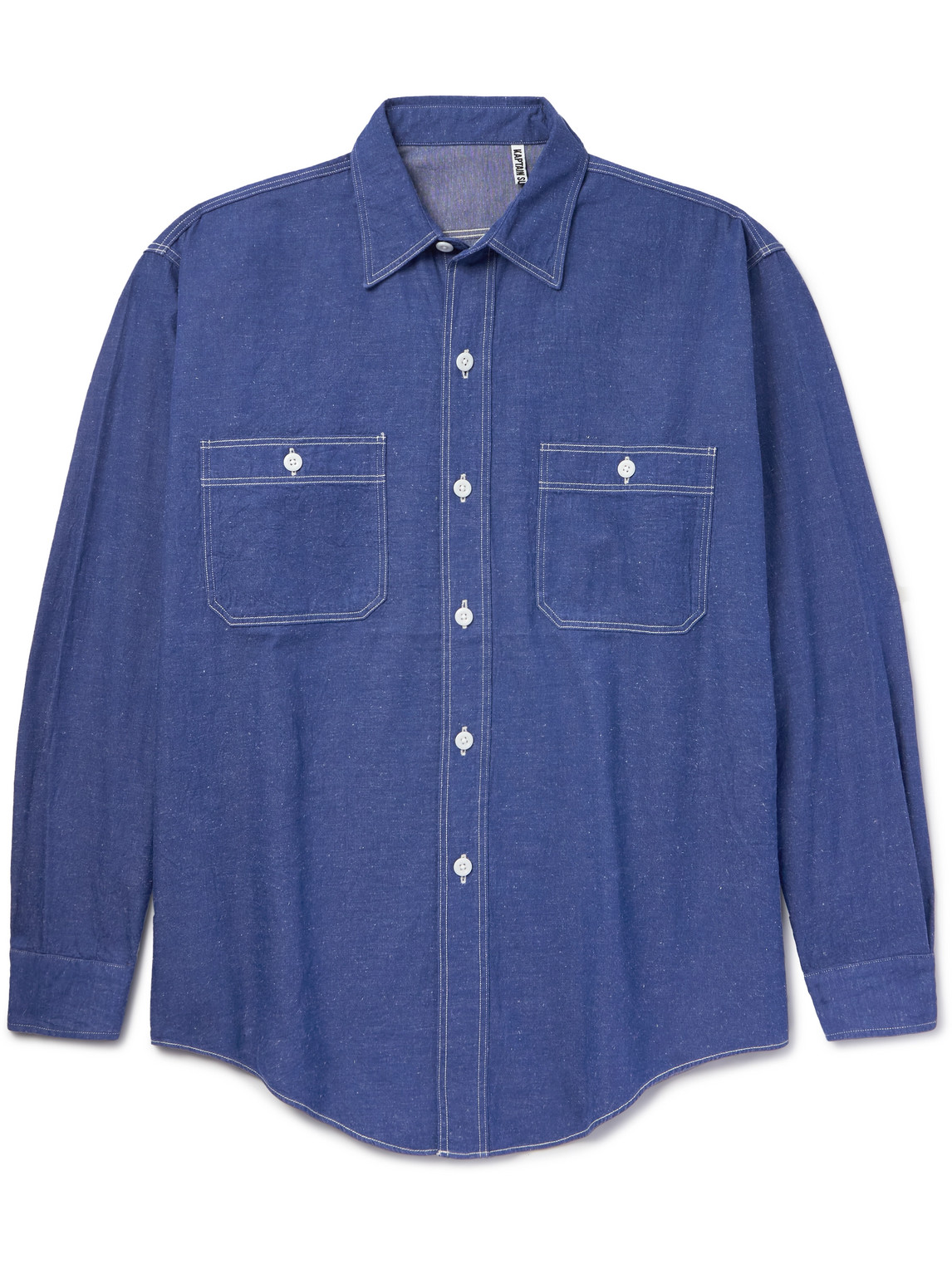 Kaptain Sunshine Work Cotton And Hemp-blend Shirt In Blue