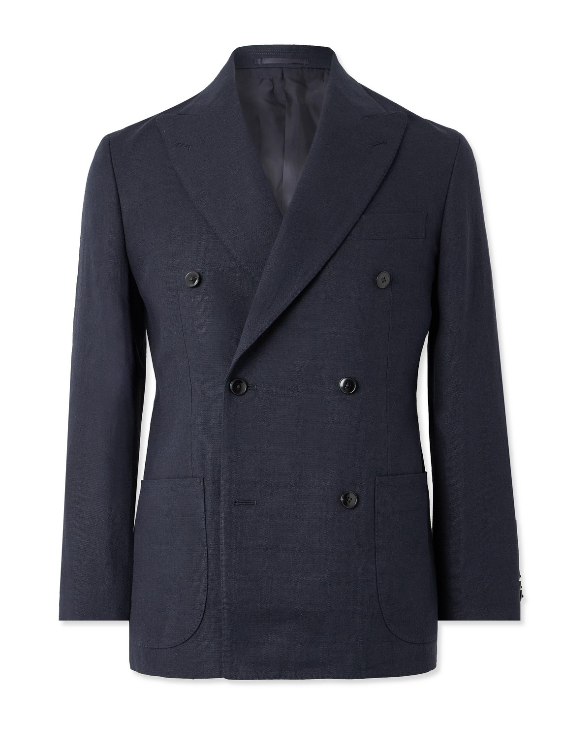 Kaptain Sunshine Double-breasted Linen And Silk-blend Blazer In Blue