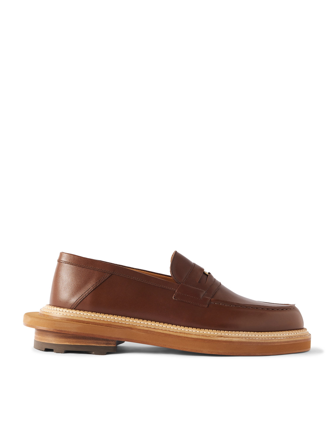 Jm Weston Sacai Embellished Leather Loafers In Brown