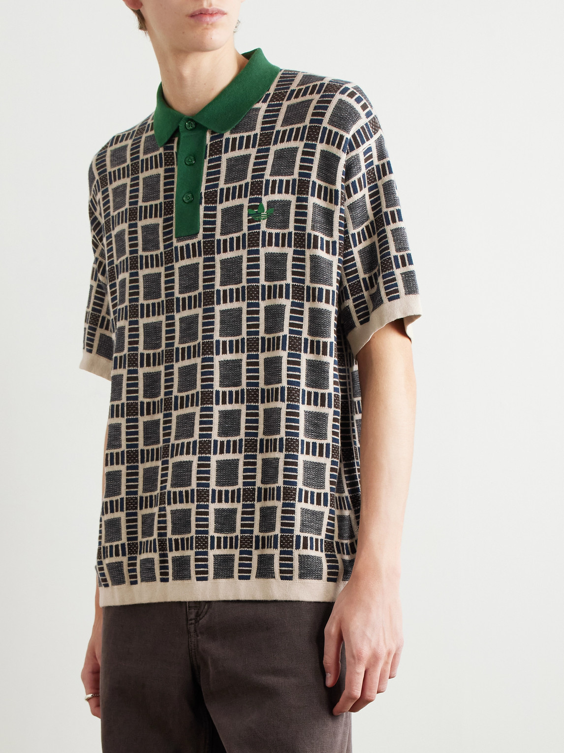 Shop Adidas Originals Brain Dead Logo-embroidered Jacquard-knit Cotton-blend Polo Shirt