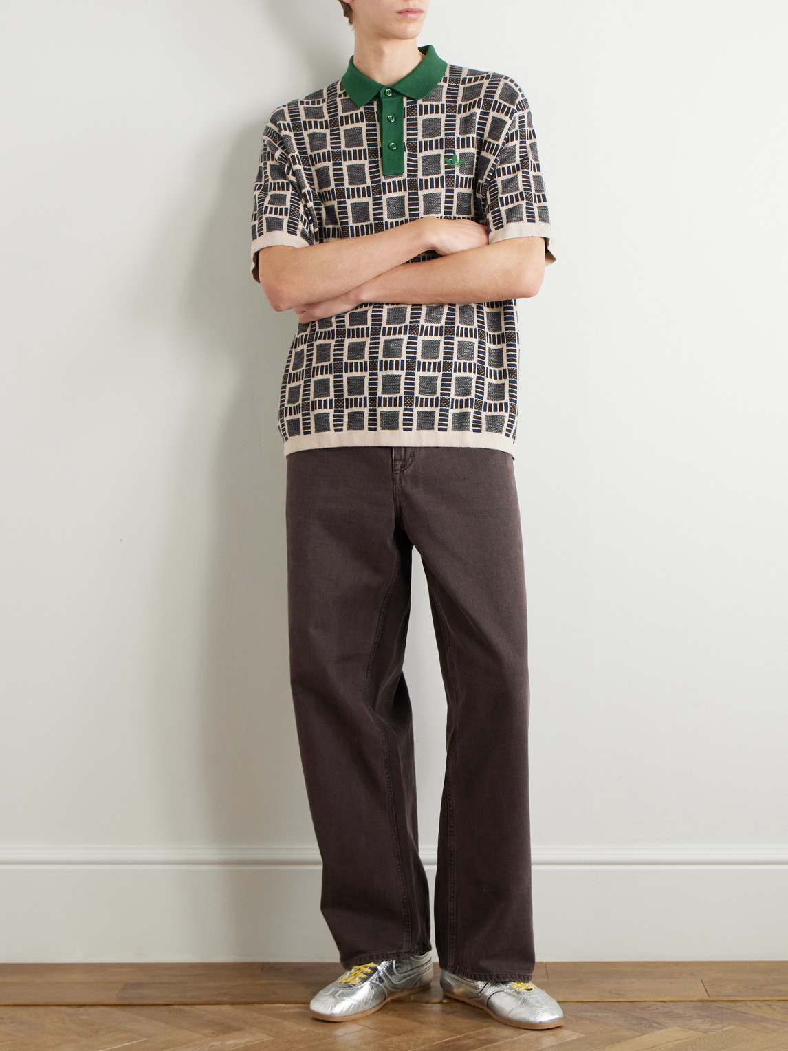 Shop Adidas Originals Brain Dead Logo-embroidered Jacquard-knit Cotton-blend Polo Shirt