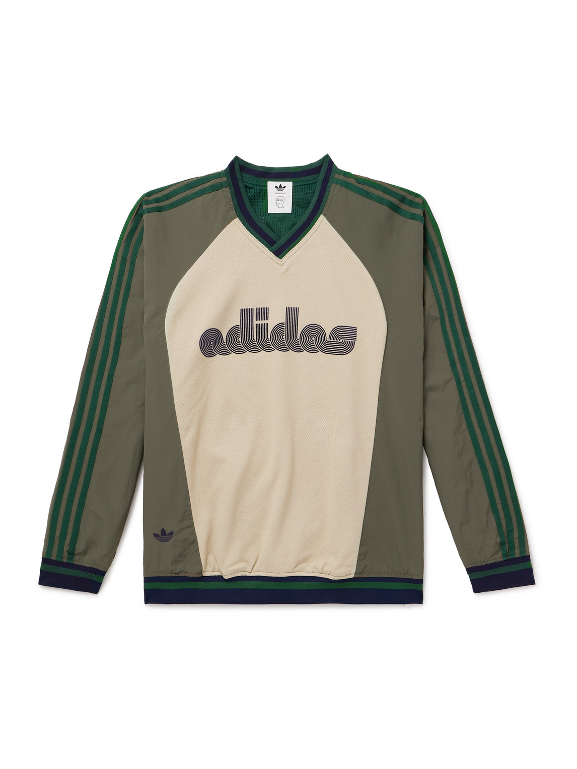 Adidas Originals Brain Dead Striped Panelled Logo-print Shell And Cotton-jersey Sweatshirt