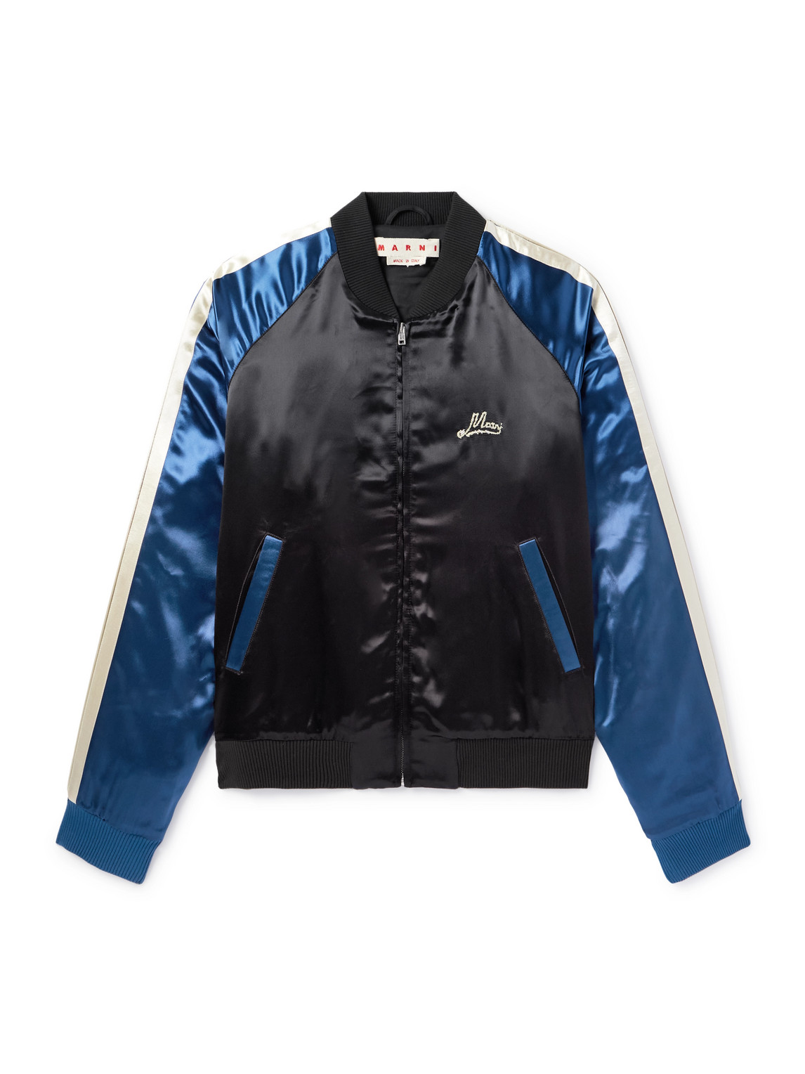Marni - Embellished Colour-Block Satin Bomber Jacket - Men - Black - IT 56