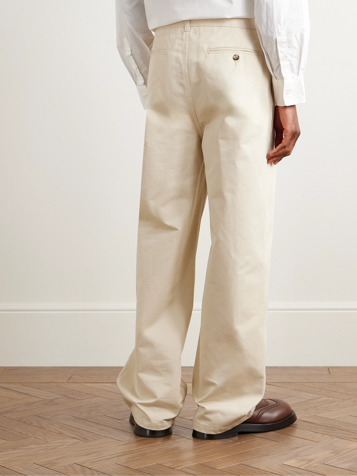Shop Marni Straight-leg Pleated Cotton-gabardine Trousers In Neutrals