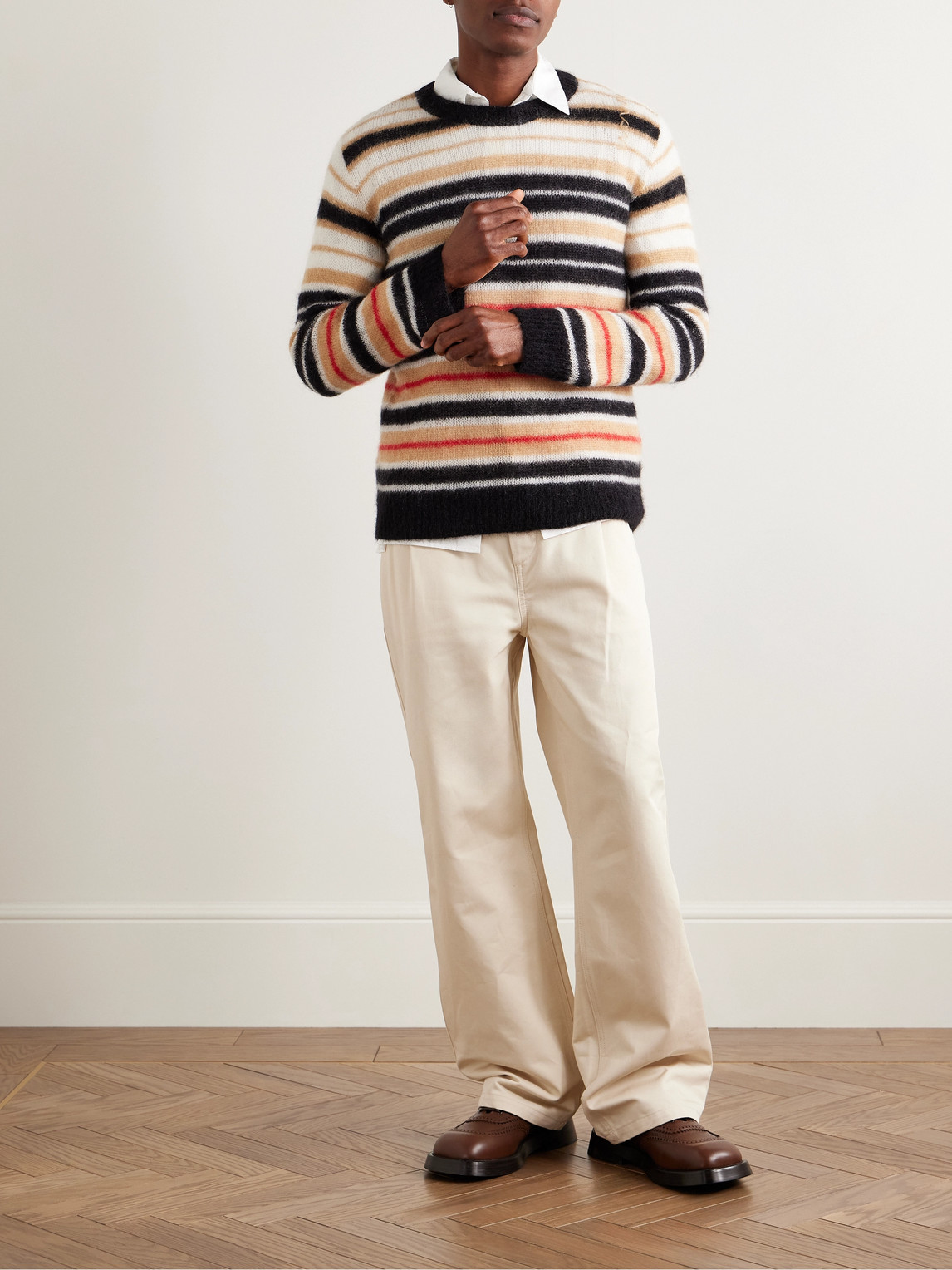 Shop Marni Straight-leg Pleated Cotton-gabardine Trousers In Neutrals