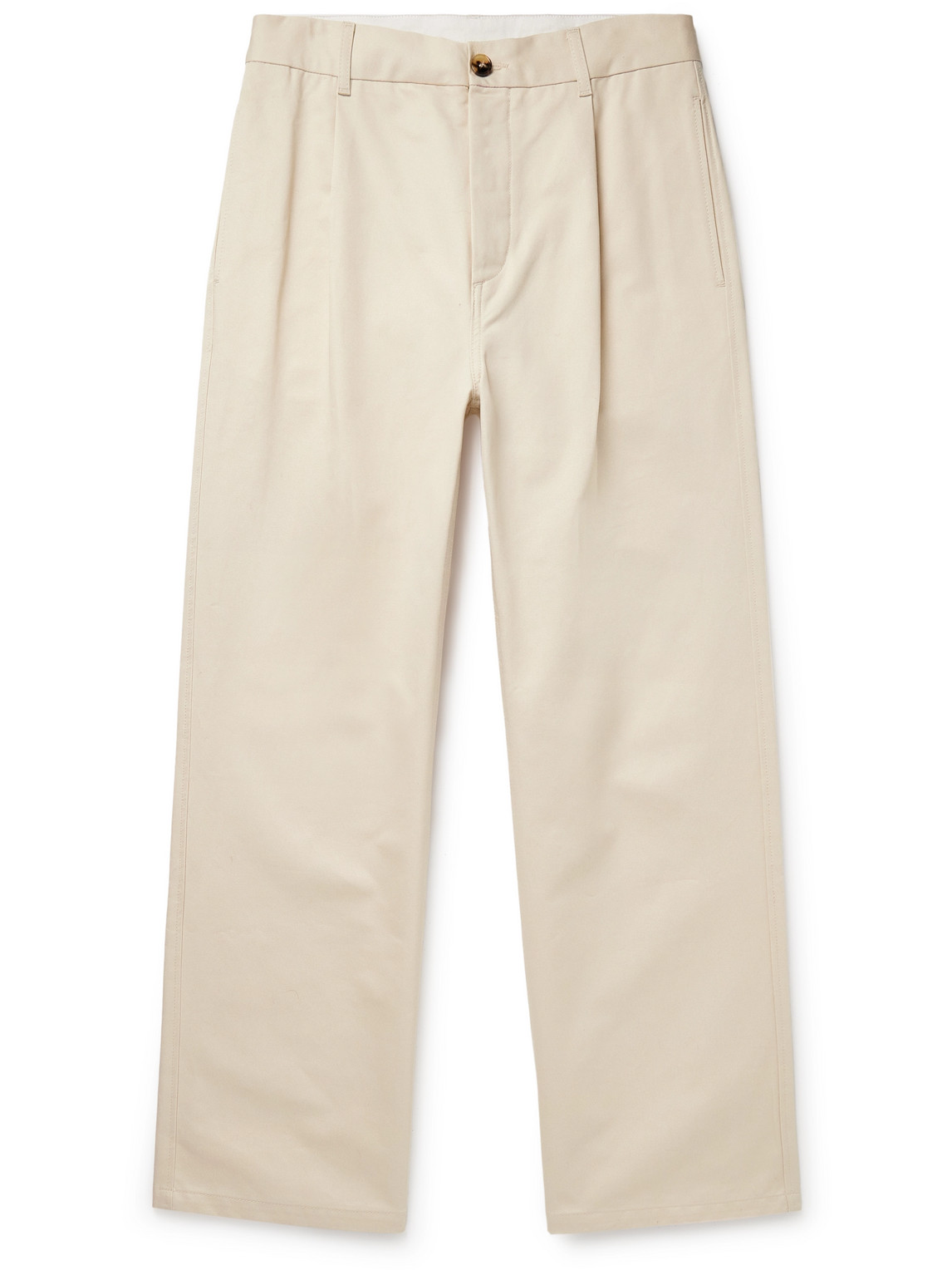 Marni Straight-leg Pleated Cotton-gabardine Trousers In Neutrals