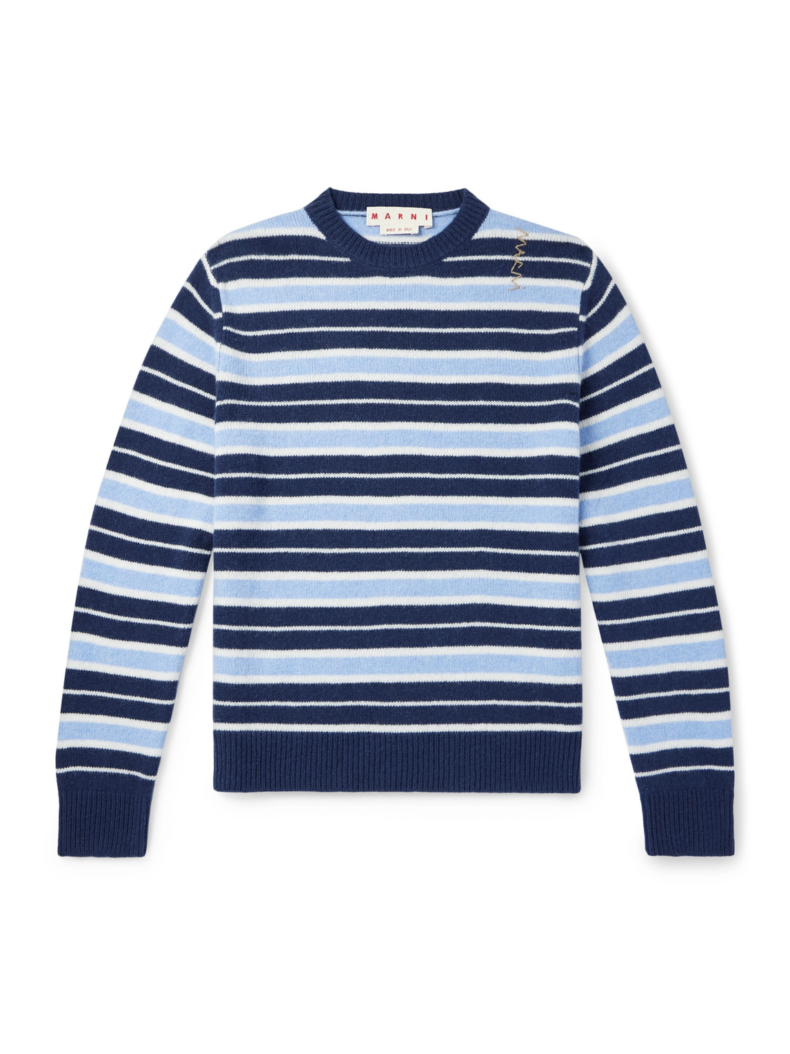 Marni Logo-embroidered Striped Wool And Cashmere-blend Sweater In Blue