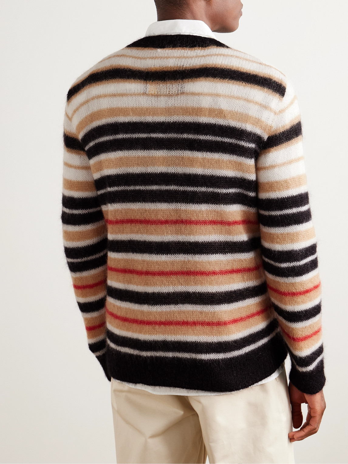 Shop Marni Logo-embroidered Striped Brushed Mohair-blend Sweater In Orange