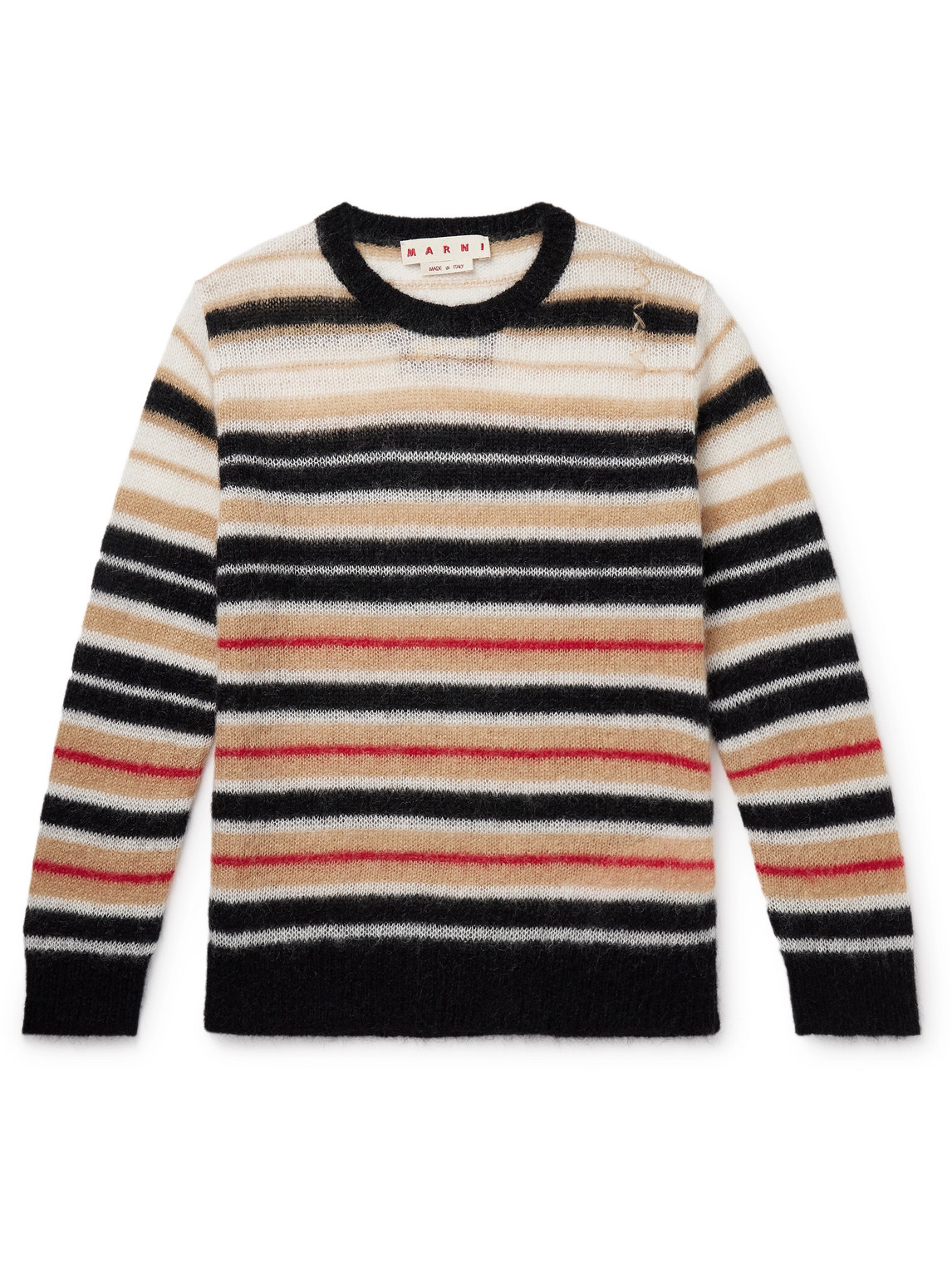 Shop Marni Logo-embroidered Striped Brushed Mohair-blend Sweater In Orange