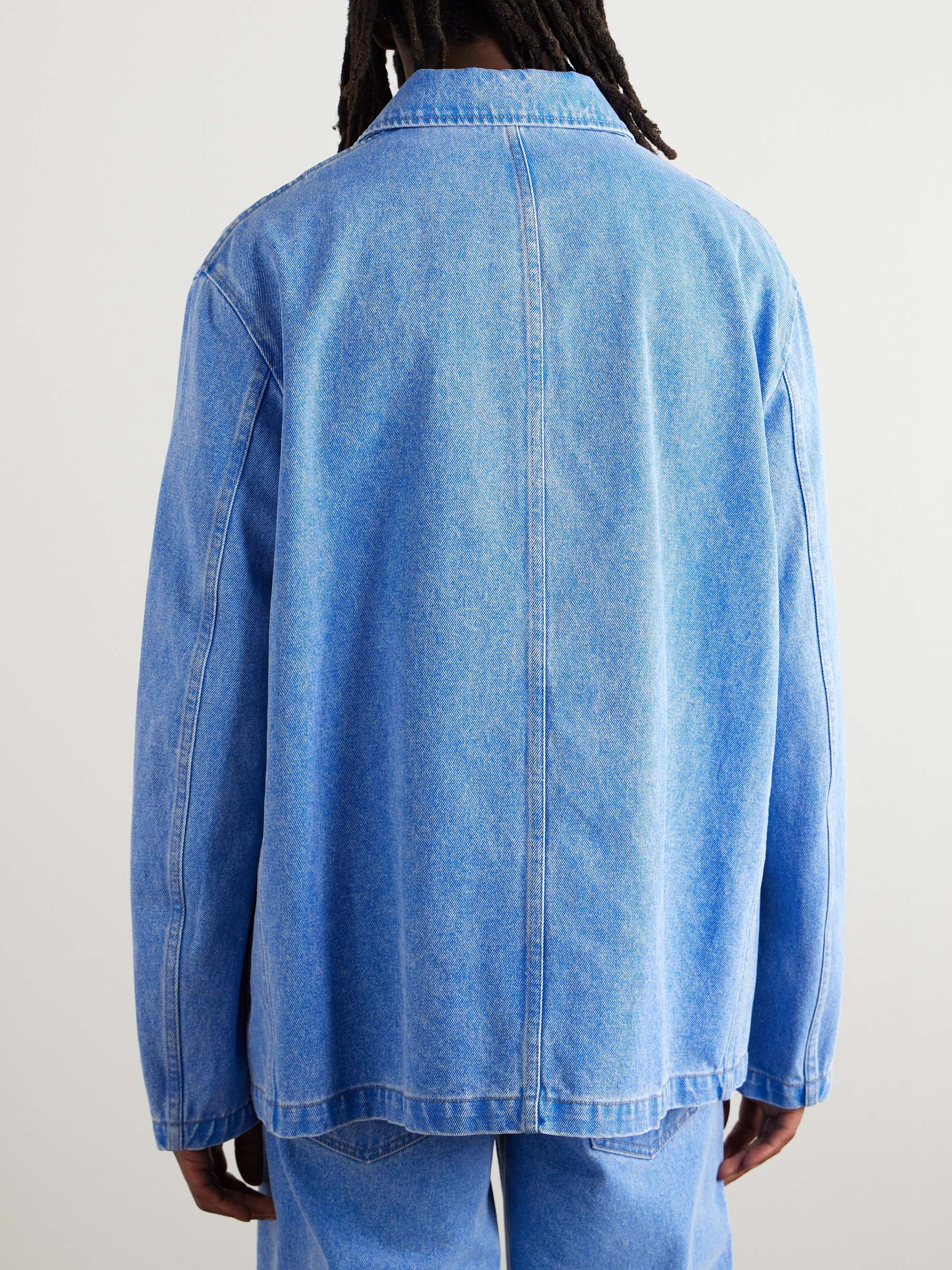 MARNI Logo-Embroidered Bleached Denim Jacket for Men | MR PORTER
