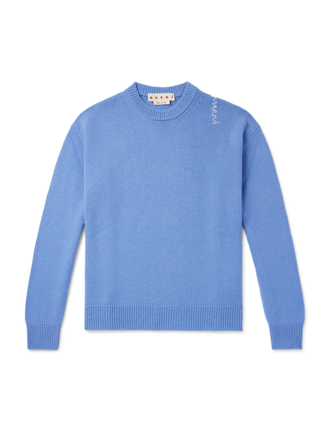 Marni Logo-embroidered Cashmere Sweater In Blue
