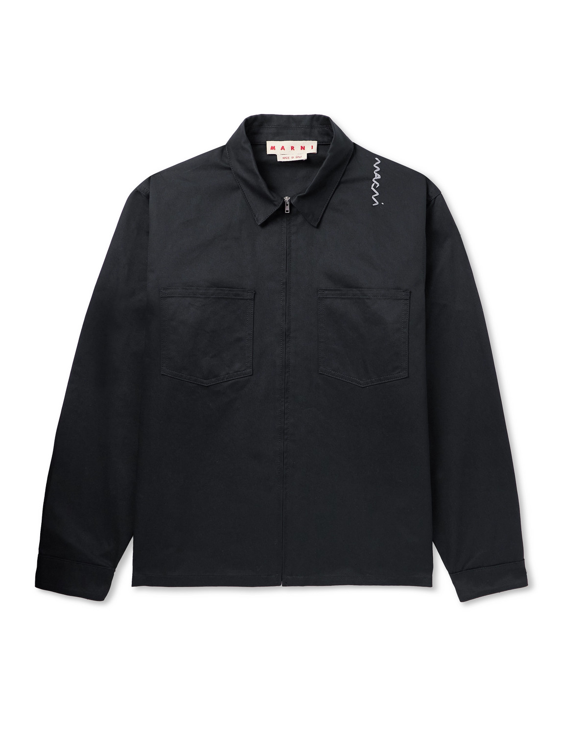Marni Logo-embroidered Cotton-gabardine Overshirt In Black