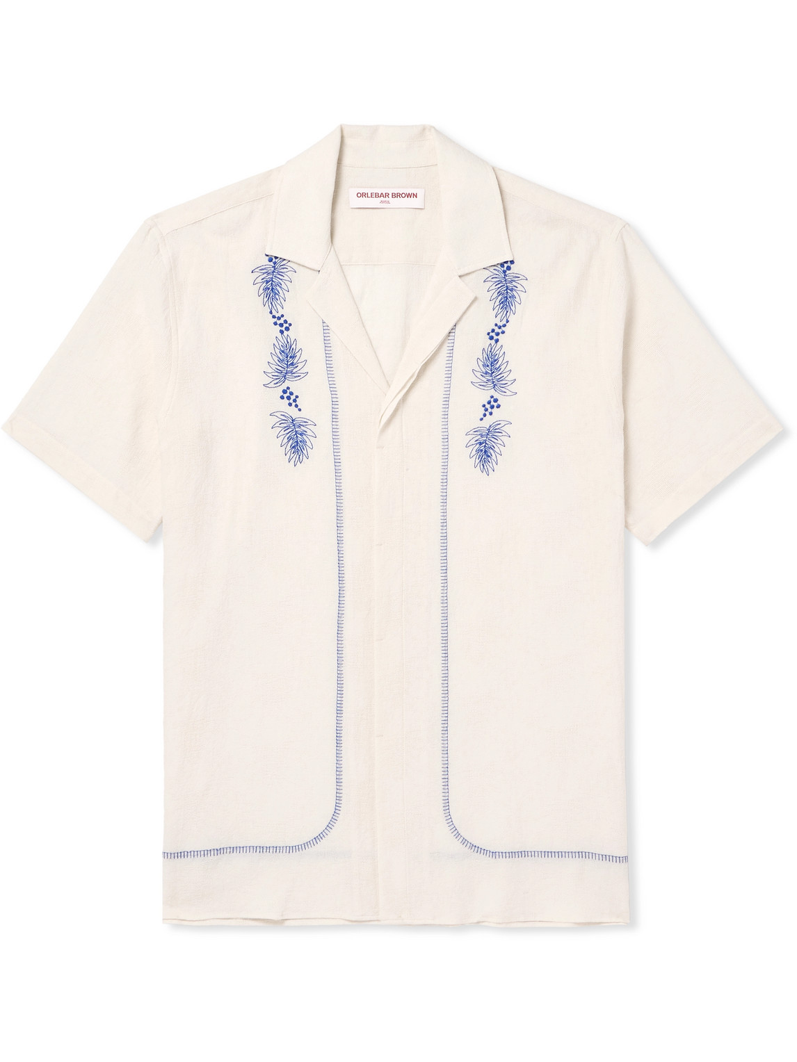 Orlebar Brown Maitan Anthinos Embroidered Cotton-jacquard Shirt In Neutrals
