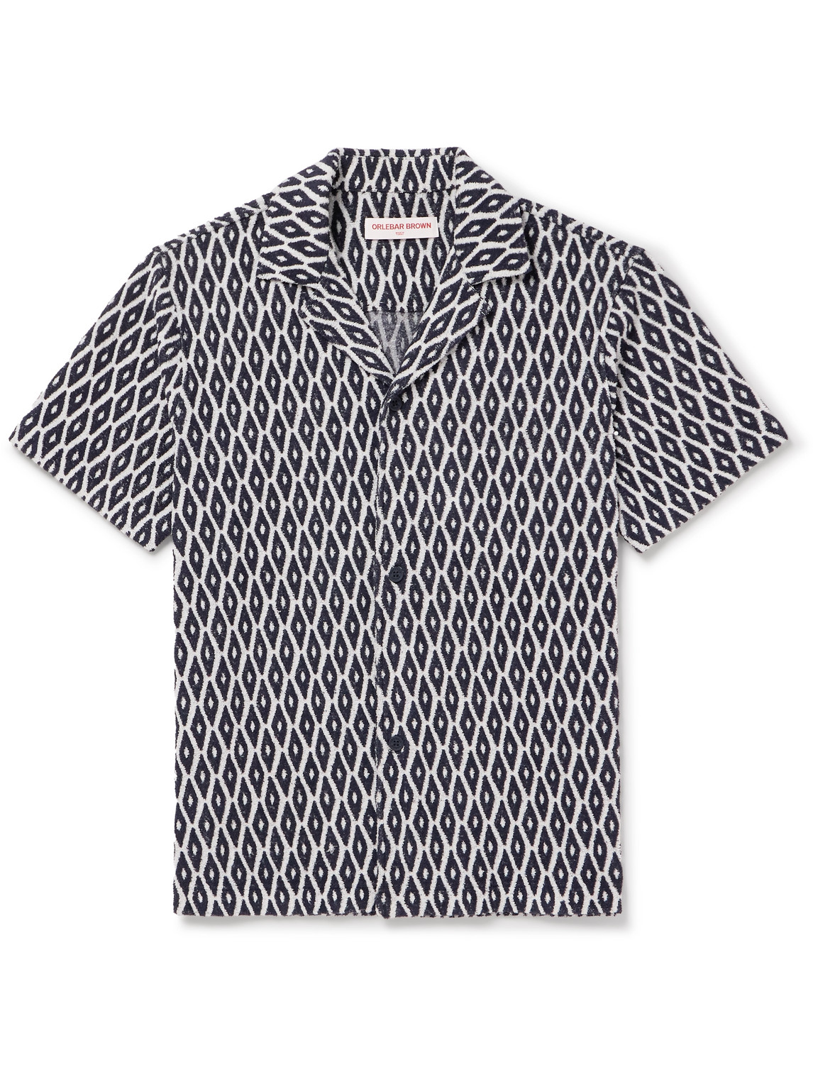 Orlebar Brown Howell Camp-collar Cotton-blend Terry-jacquard Shirt In Blue
