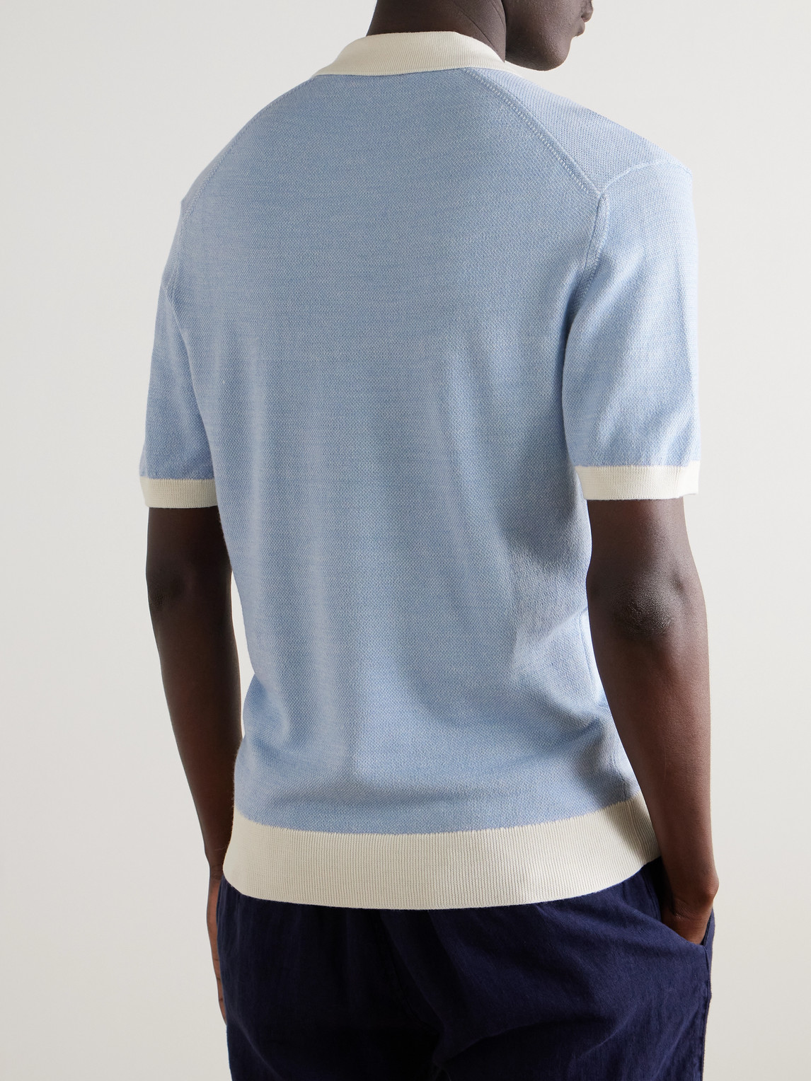 Orlebar Brown Horton Slim-fit Wool And Cotton-blend Polo Shirt In Blue
