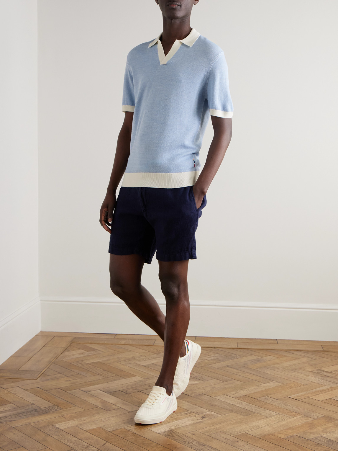 Orlebar Brown Horton Slim-fit Wool And Cotton-blend Polo Shirt In Blue