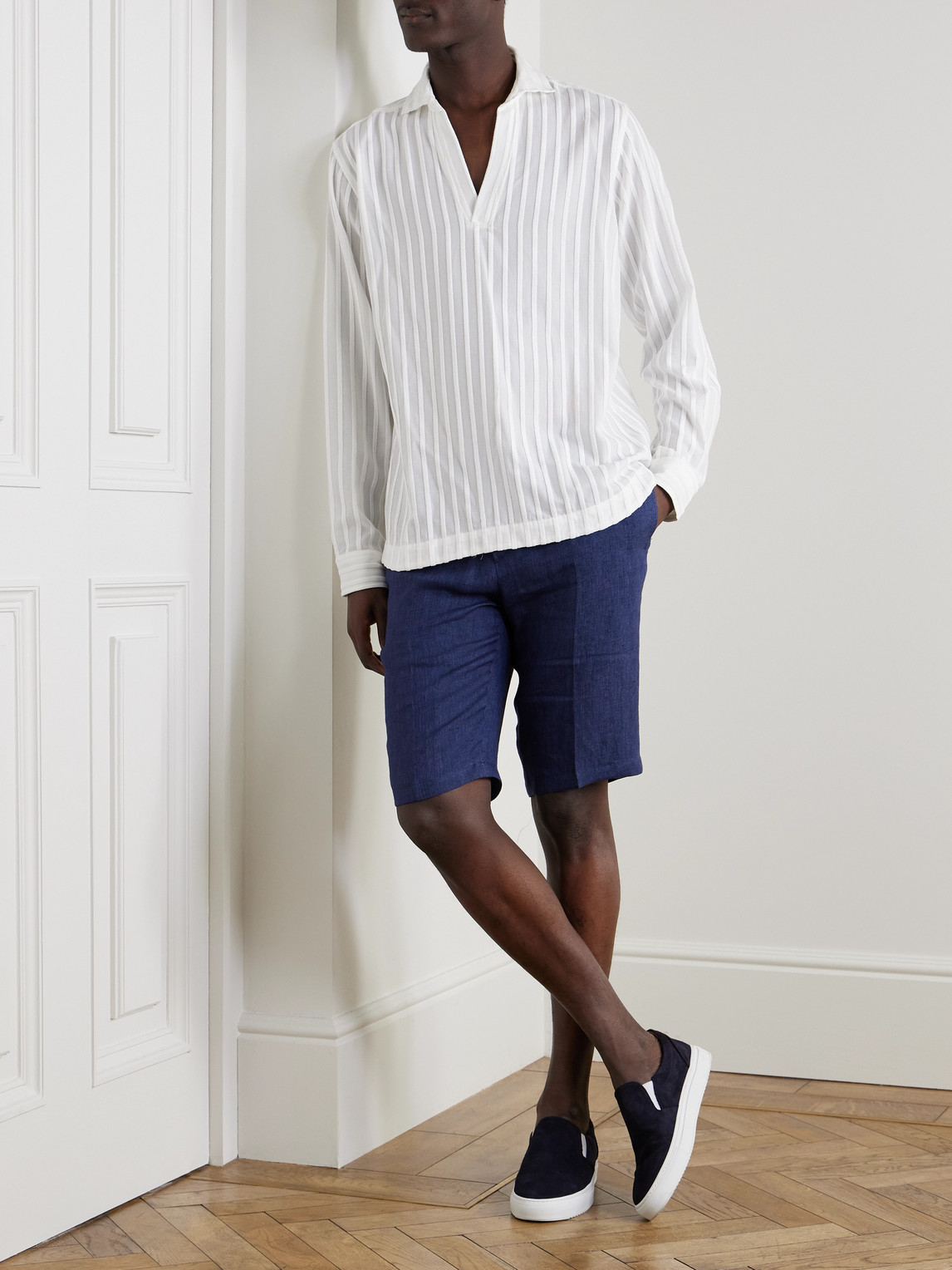 Orlebar Brown Ridley Tonal Chenille Stripe Shirt In White