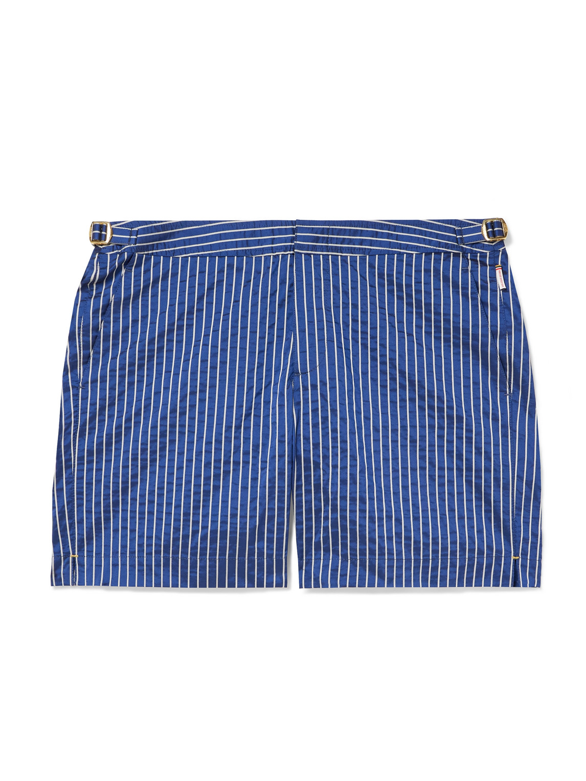 Orlebar Brown Bulldog Slim-fit Mid-length Striped Seersucker Swim Shorts In Blue