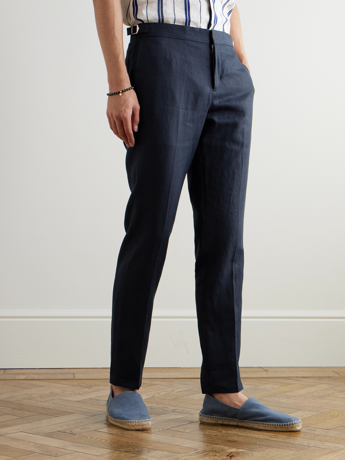 Orlebar Brown Griffon Tapered Linen Trousers In Blue