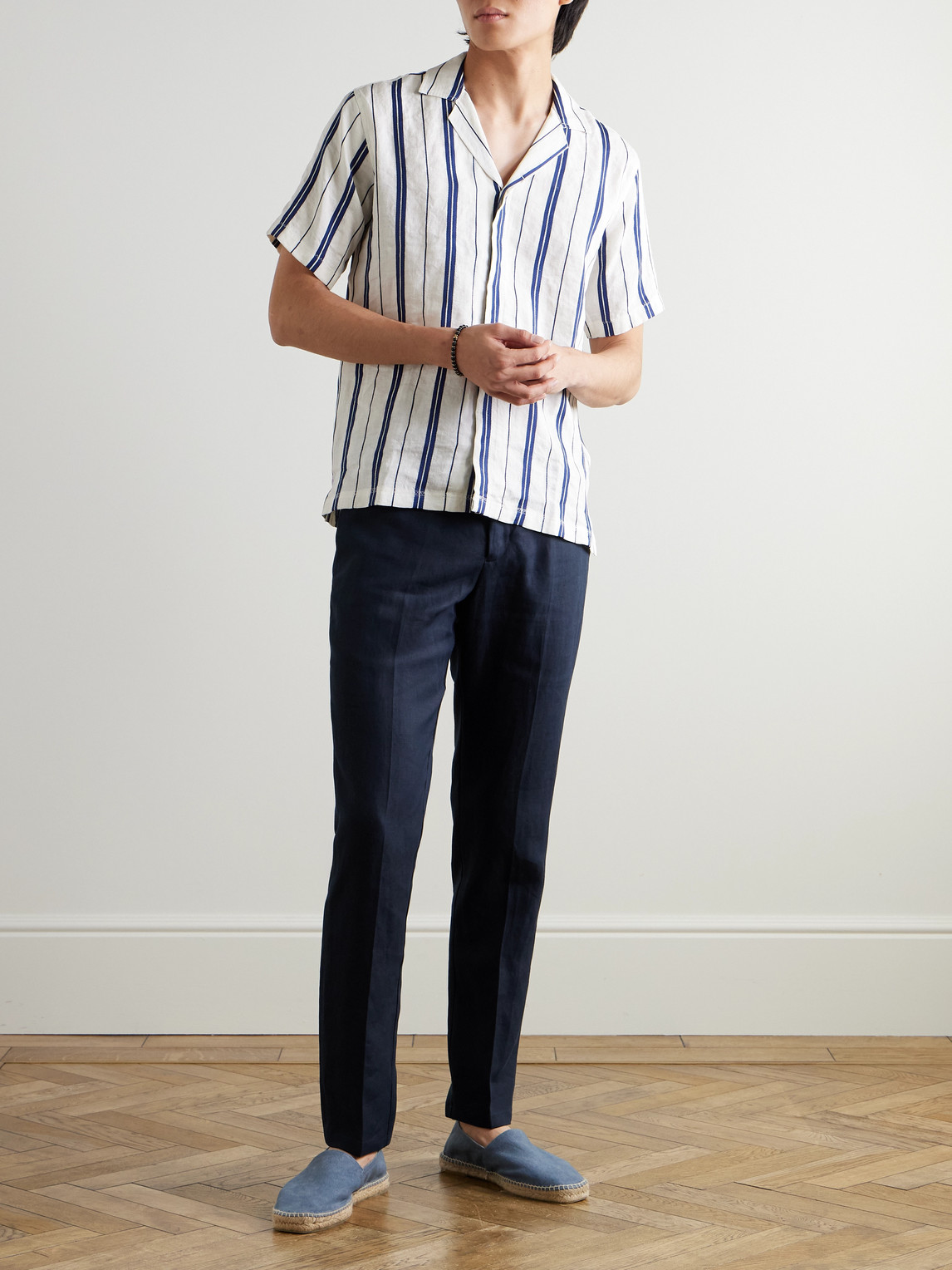 Orlebar Brown Griffon Tapered Linen Trousers In Blue