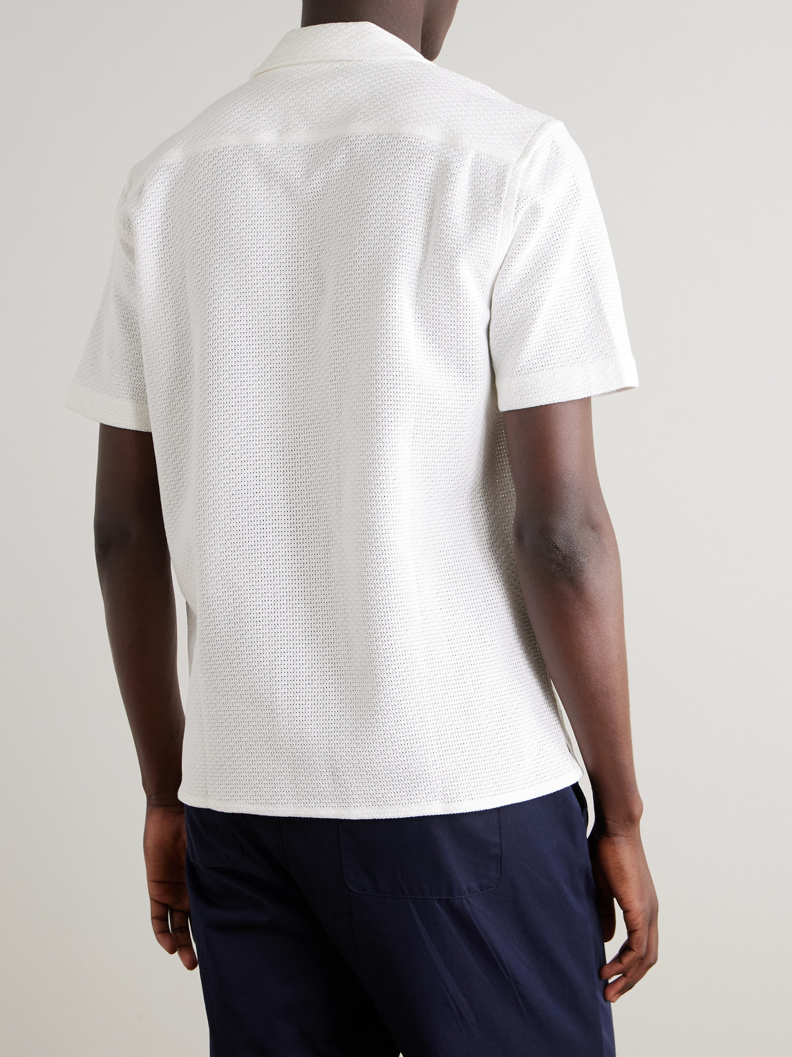 Maitan Camp-Collar Crochet-Knit Cotton Shirt