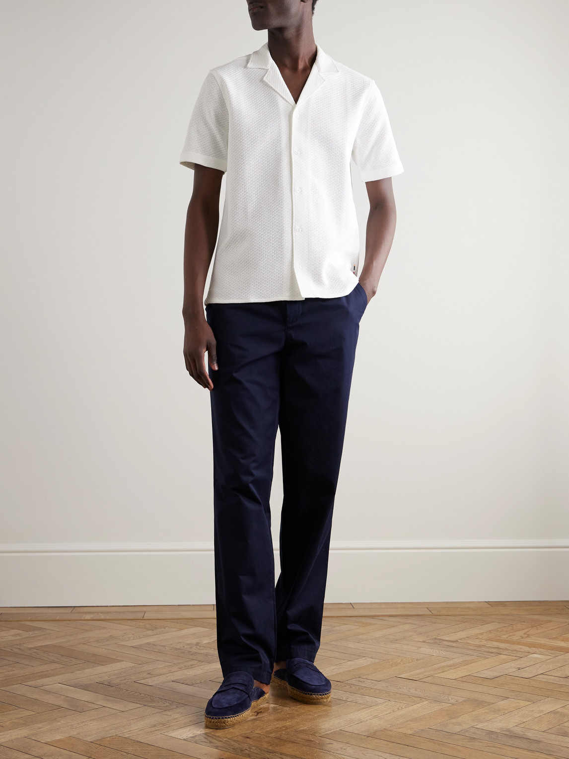 Maitan Camp-Collar Crochet-Knit Cotton Shirt