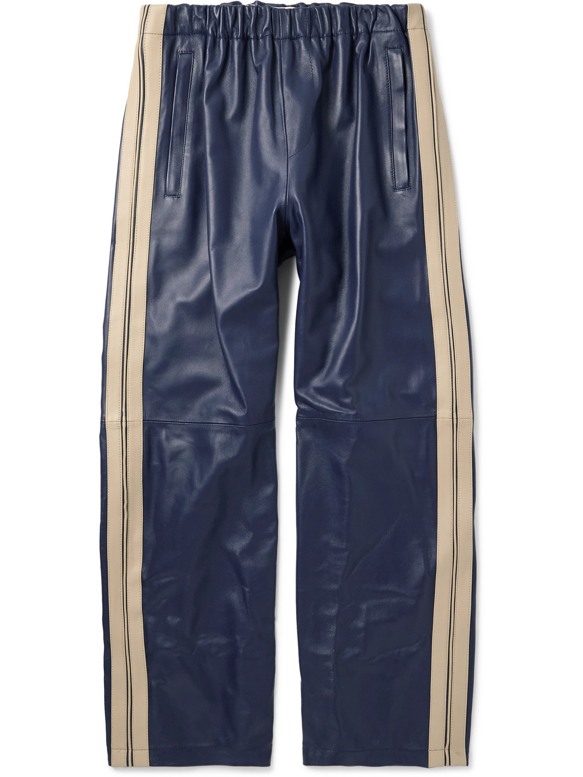 Straight-Leg Striped Leather Trousers