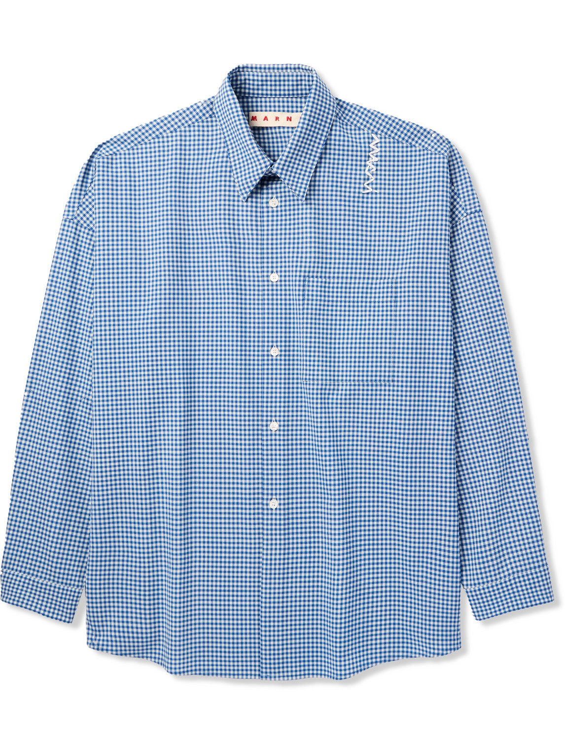 Marni Embroidered Gingham Woven Shirt In Blue