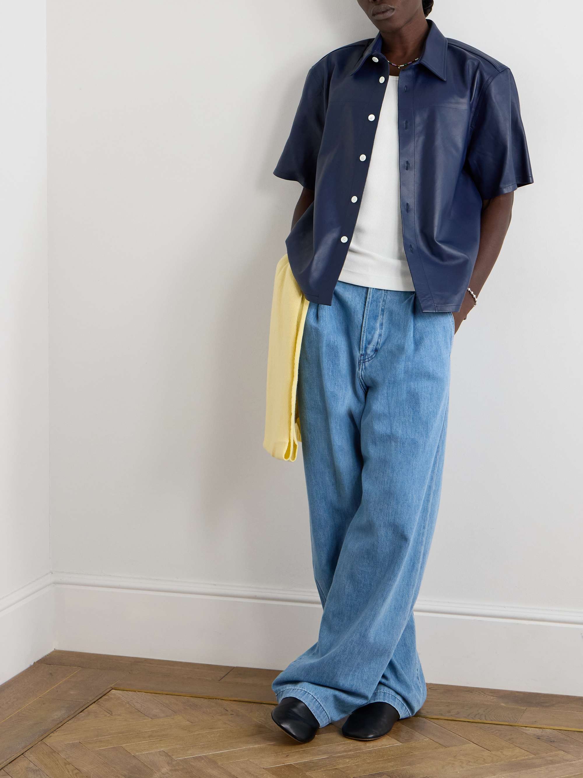 Leather Shirt - blue - IT 46