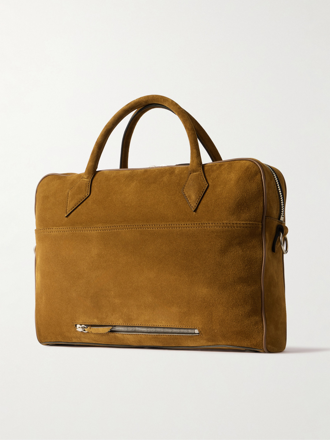 METIER CLOSER SLIM LEATHER-TRIMMED SUEDE BRIEFCASE