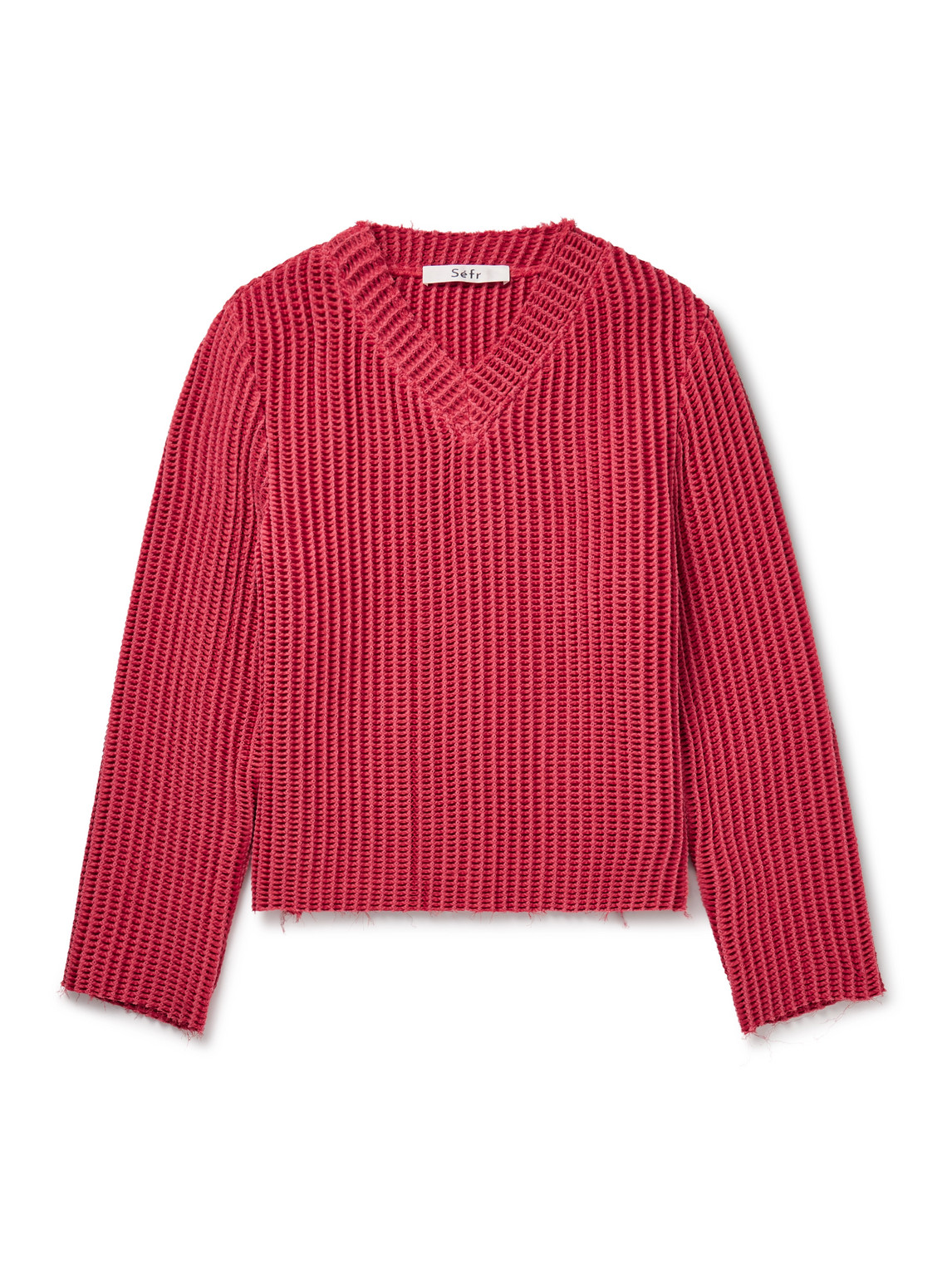 Séfr Agustin Distressed Waffle-knit Cotton-blend Sweater In Red