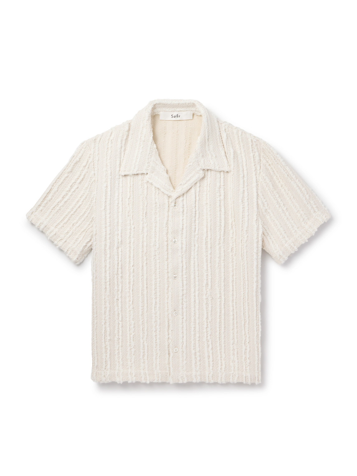Séfr Noam Convertible-collar Striped Bouclé Shirt In Neutrals