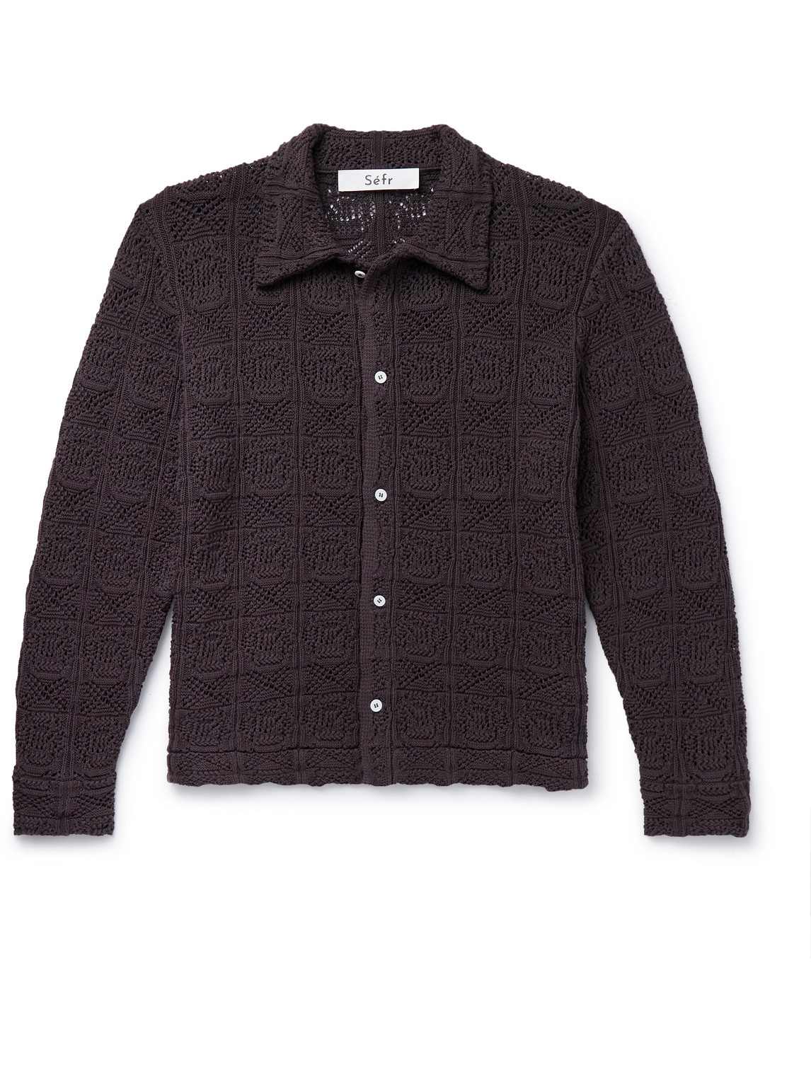 Séfr Myles Pointelle-knit Cotton-blend Cardigan In Brown