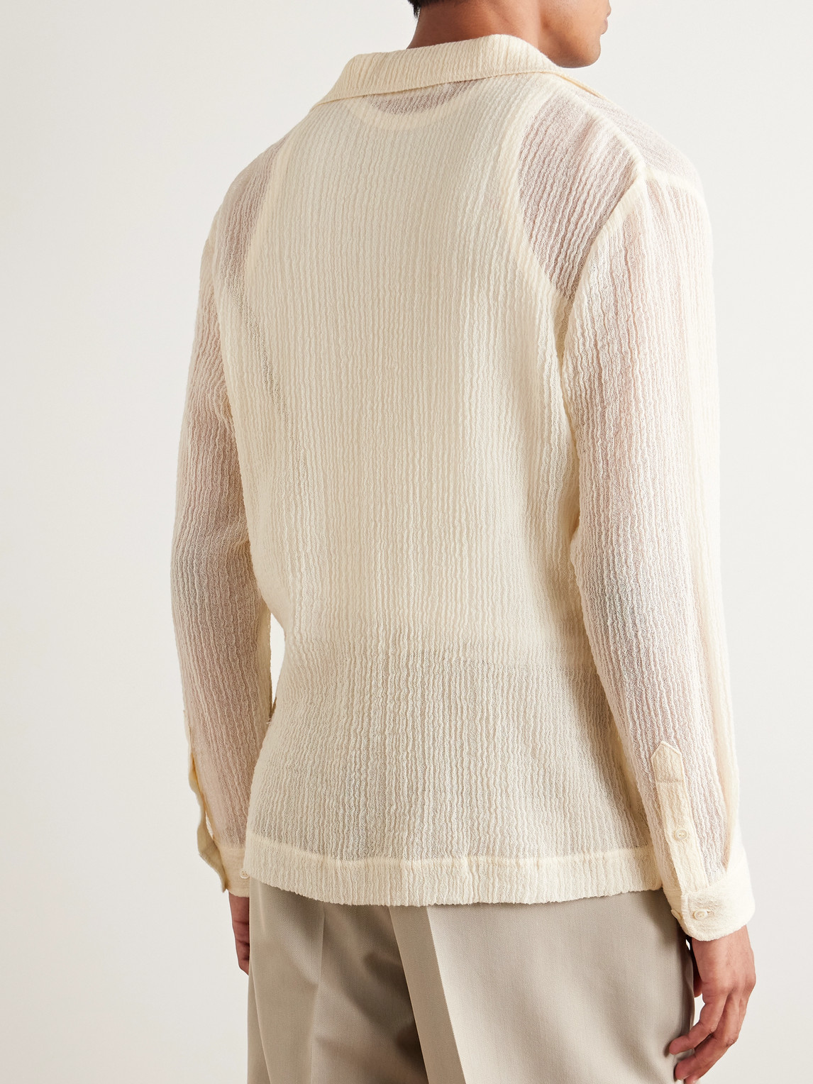 Shop Séfr Jagou Camp-collar Open-knit Merino Wool-gauze Shirt In Neutrals