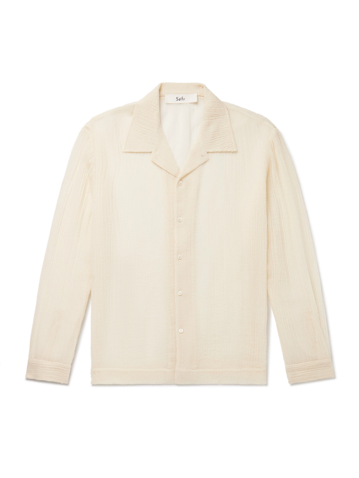 Séfr Jagou Camp-collar Open-knit Merino Wool-gauze Shirt In Neutrals