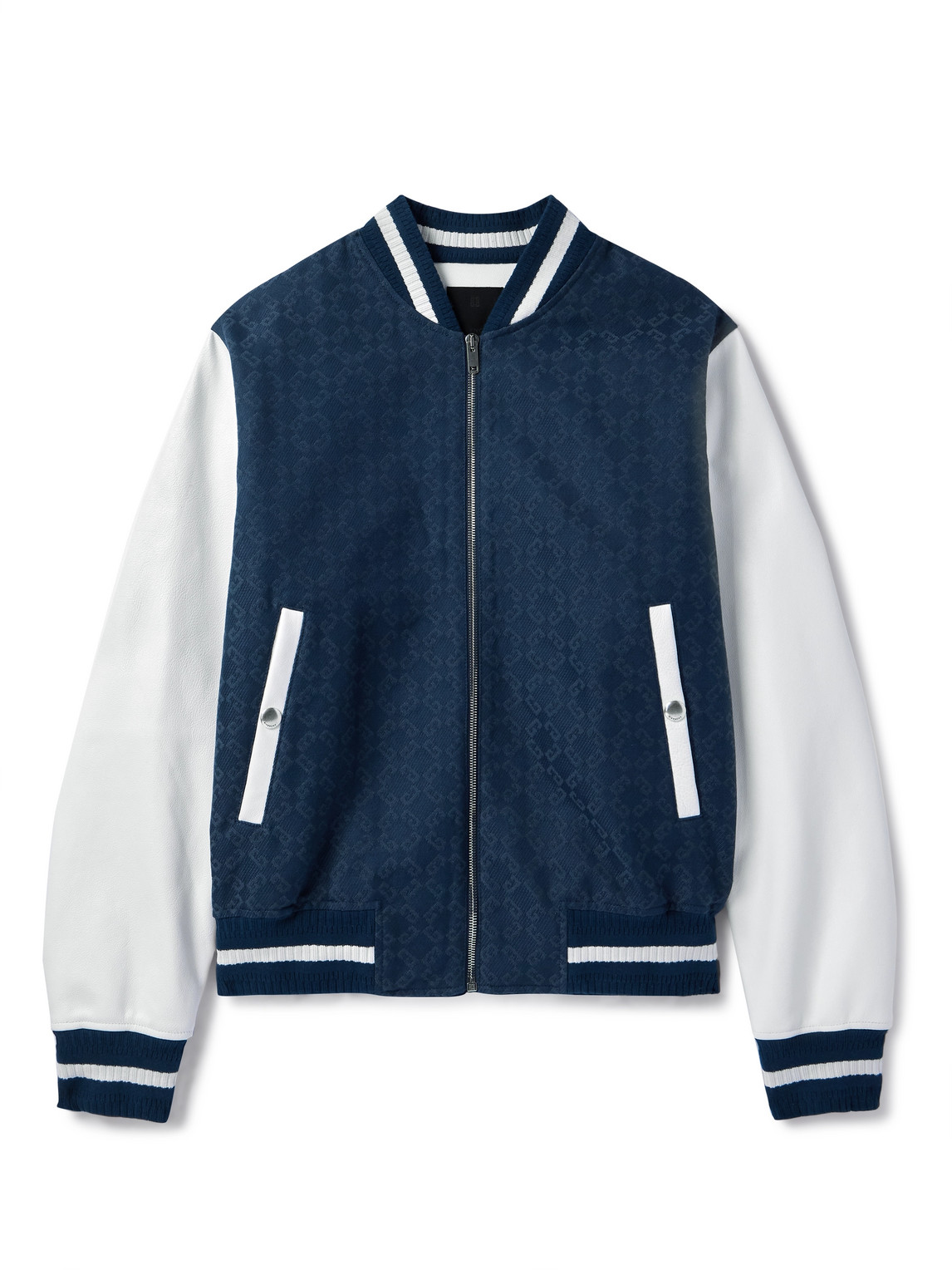 Monogrammed Denim and Leather Varsity Jacket