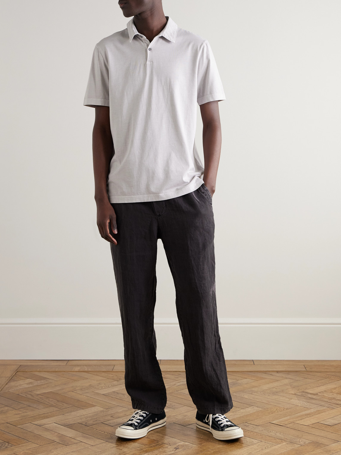 JAMES PERSE STRAIGHT-LEG GARMENT-DYED LINEN DRAWSTRING TROUSERS